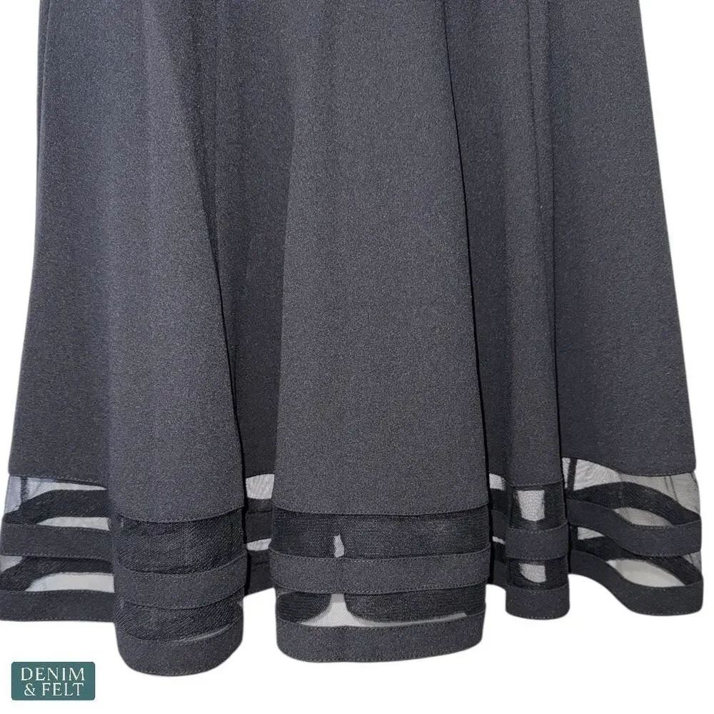 Calvin Klein Black Fit &‎ Flare Dress Sheer Mesh Bow Detail Size 14 NEW~NWT